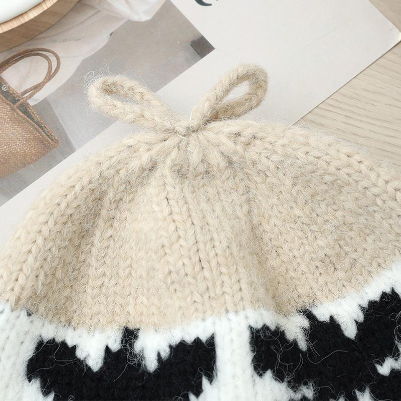 Fair Island Style Retro Jacquard Knitted Wool Hat Autumn and Winter Versatile Face showing Small Warm Hat Outdoor Windproof Pullover Hat