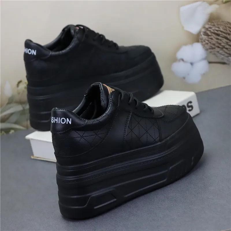Fashion 12CM Comfy Spring Flats Booties Autumn Women Shoes Synthetic Genuine Leather Ankle Boots Platform Wedge Chunky Sneakers
