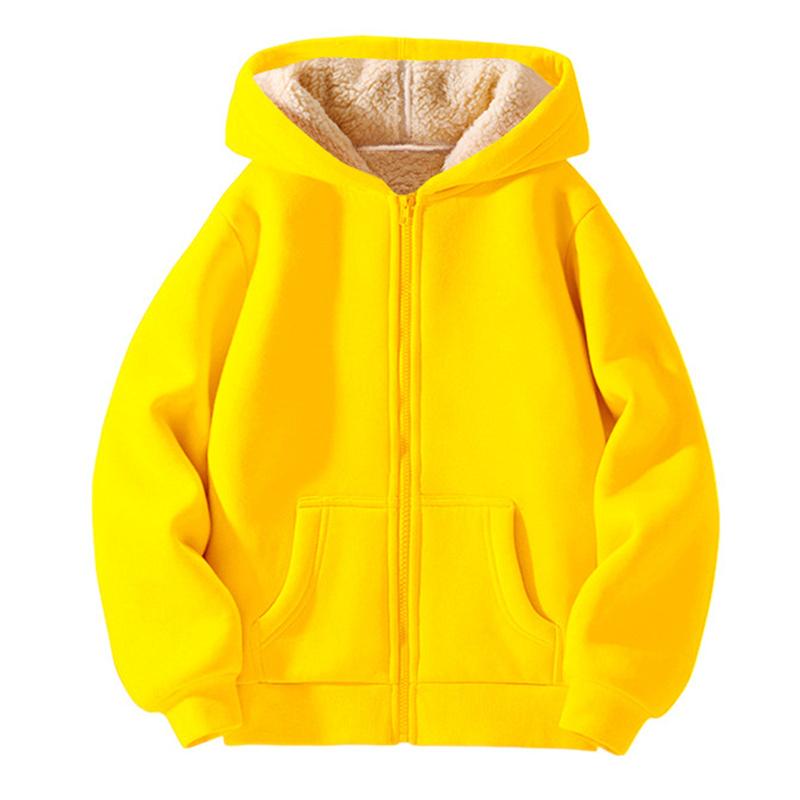 

Autumn Winter Boys Girls Casual Jackets Kids Padded Thickened Lambwool Coats Children Warm Hoodies Teenager Hooded Clothing 110 жовтий