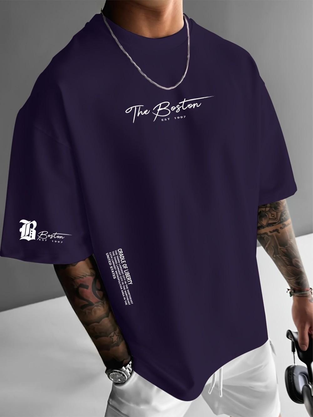 

Новая мужская футболка из полиэстера, повседневная, удобная, дышащая, с круглым вырезом и узором из букв, подходит для занятий спортом на открытом воздухе 4XL