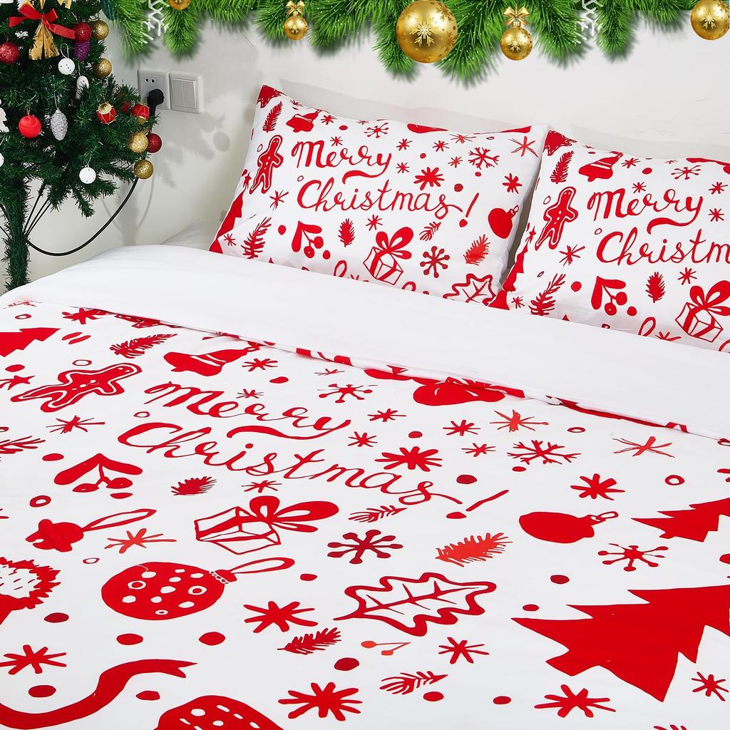 Christmas theme three-piece quilt cover digital printing bedding set red socks bed cover