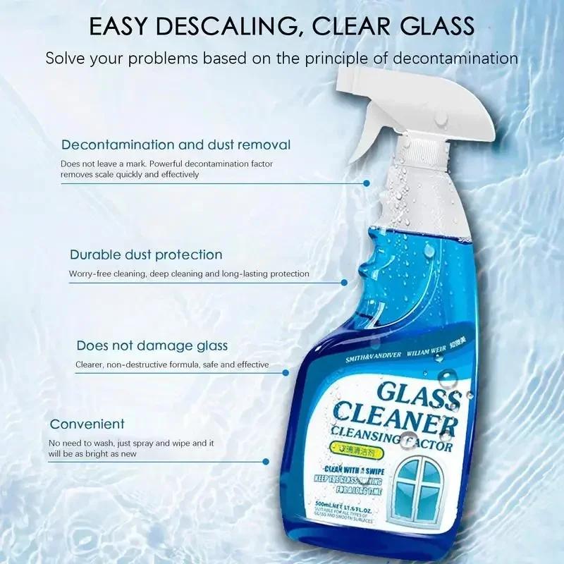 500ml Glass Cleaner Glass Oil Film Remover Living Shower Glass Cleaner Spray Powerful Car Bathroom Glass Descaling Solution