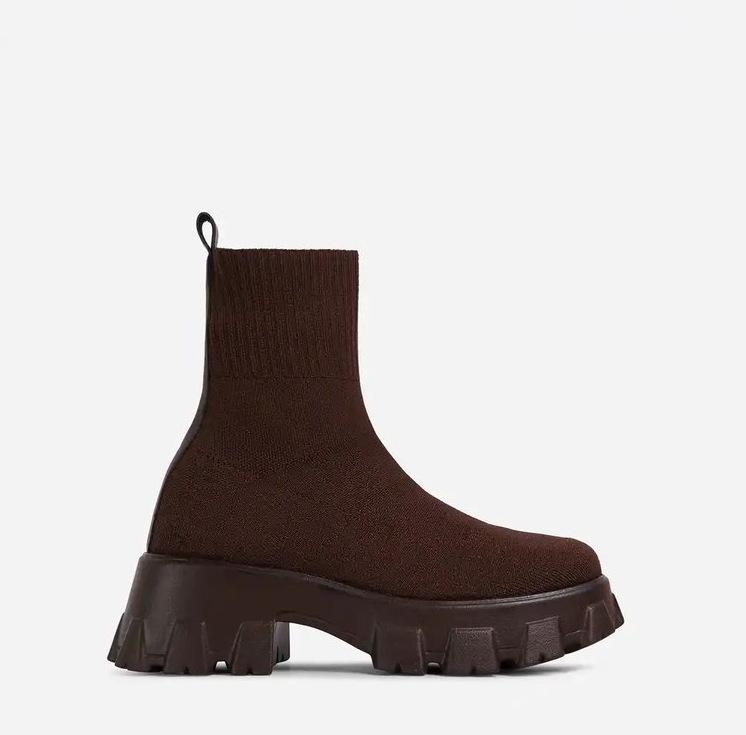 Plus Size Women's Flyknit Sock Boots: Autumn Martin Style, Breathable Candy Colors, Platform Thick Sole, Short Boots