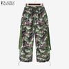 ZANZEA Women Casual Elastic Waist Loose Camouflage Print Cargo Pants