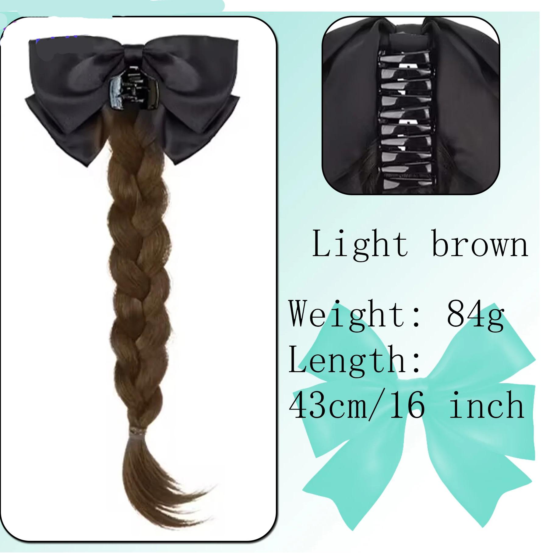 

Черный парик с бантом и хвостиком, плетеный парик-наращивание, подходит для повседневной носки и работы для девочек.