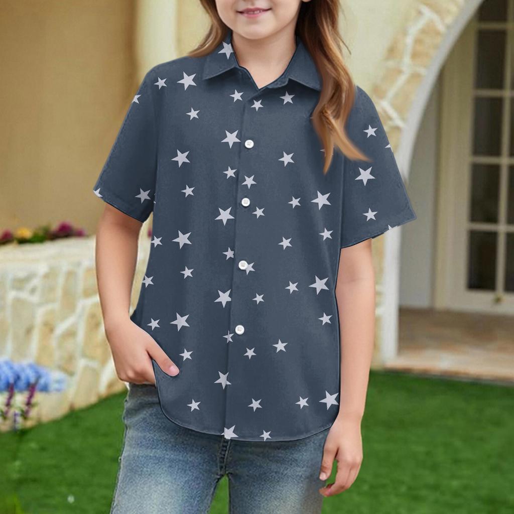 Summer Girls' Short Sleeve Blouse School Uniform Button-Up Shirt Kids Summer School Uniform Button Down Shirt