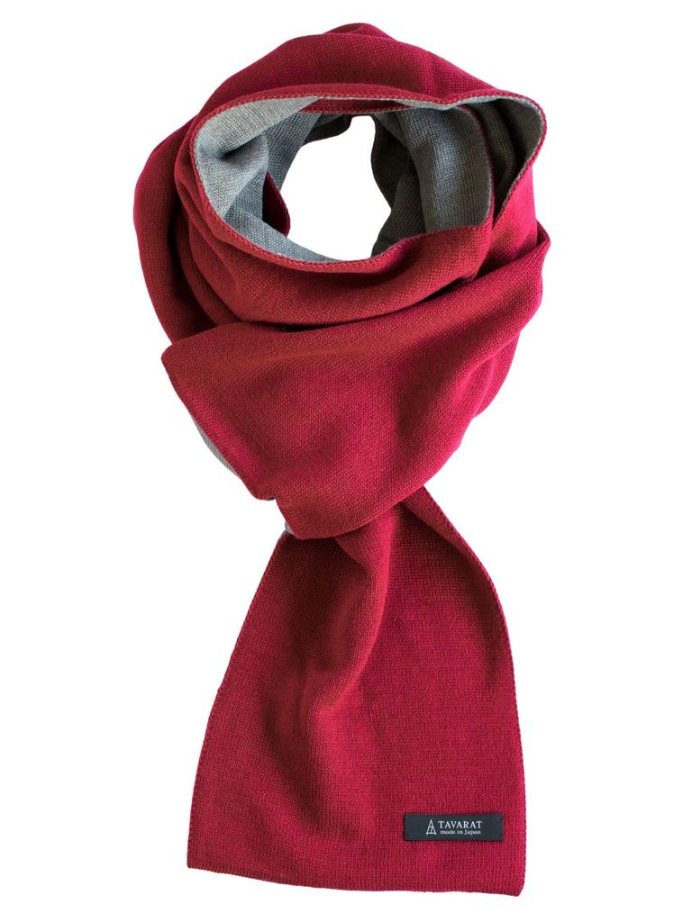 TAVARAT Made In Solid Compact Men's 3-Second Muffler, Japan, Long, Color, (Wine Red-Gray)