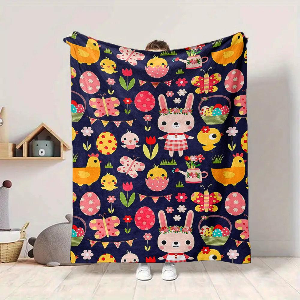 1pc Easter Bunny Print Blanket   Lightweight Flannel Throw Blanket For Sofa, Bed, Living Room, Office, Outdoor Travel, Camping