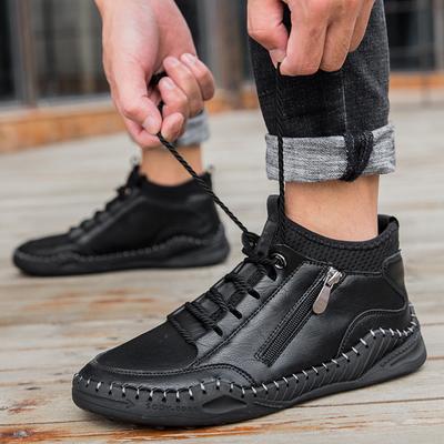 Najnowsze Męskie Buty Casualowe Ze Skóry Dzielonej Botki Męskie Trampki Z Boku Na Zamek Sznurowane Buty Outdoorowe Ciepłe Zimowe Buty Duże Rozmiary 38-47