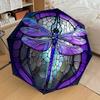 1 Stück Libelle Buntglas Automatischer Auf-/Zu-Regenschirm mit Winddichtigkeit, Stabiles 8-Speichen-Dach, Langlebige Speichen, Modisches Design, Outdoor-Accessoire, Lustig