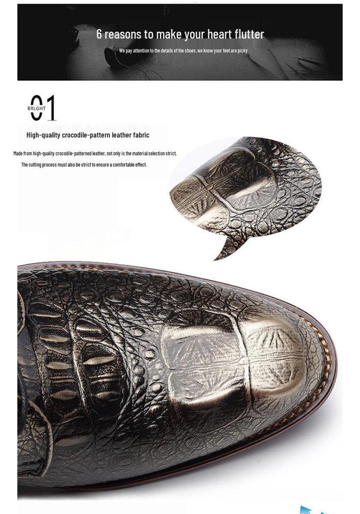 2025 Men's Crocodile Pattern Leather Shoes - Business Korean British Style, Formal Fashion for Youth & Weddings