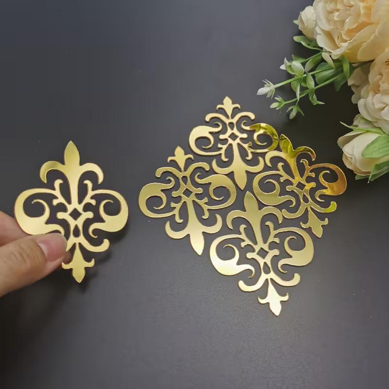 10pcs Acrylic Flower Pattern Hollow Wall Mirror Sticker for Cabinet Home Decor Corner Edge Wall Decal Self-adhesive Home Decor