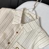 2025 summer new fashion short-sleeved striped shirt women's design sense niche drawstring short top