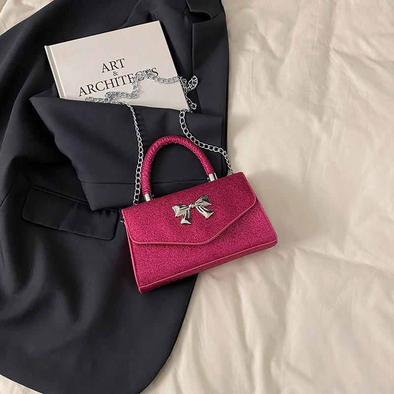 Gentle And Fashionable Bow And Shiny Single Shoulder Chain Bag For Daily Outings