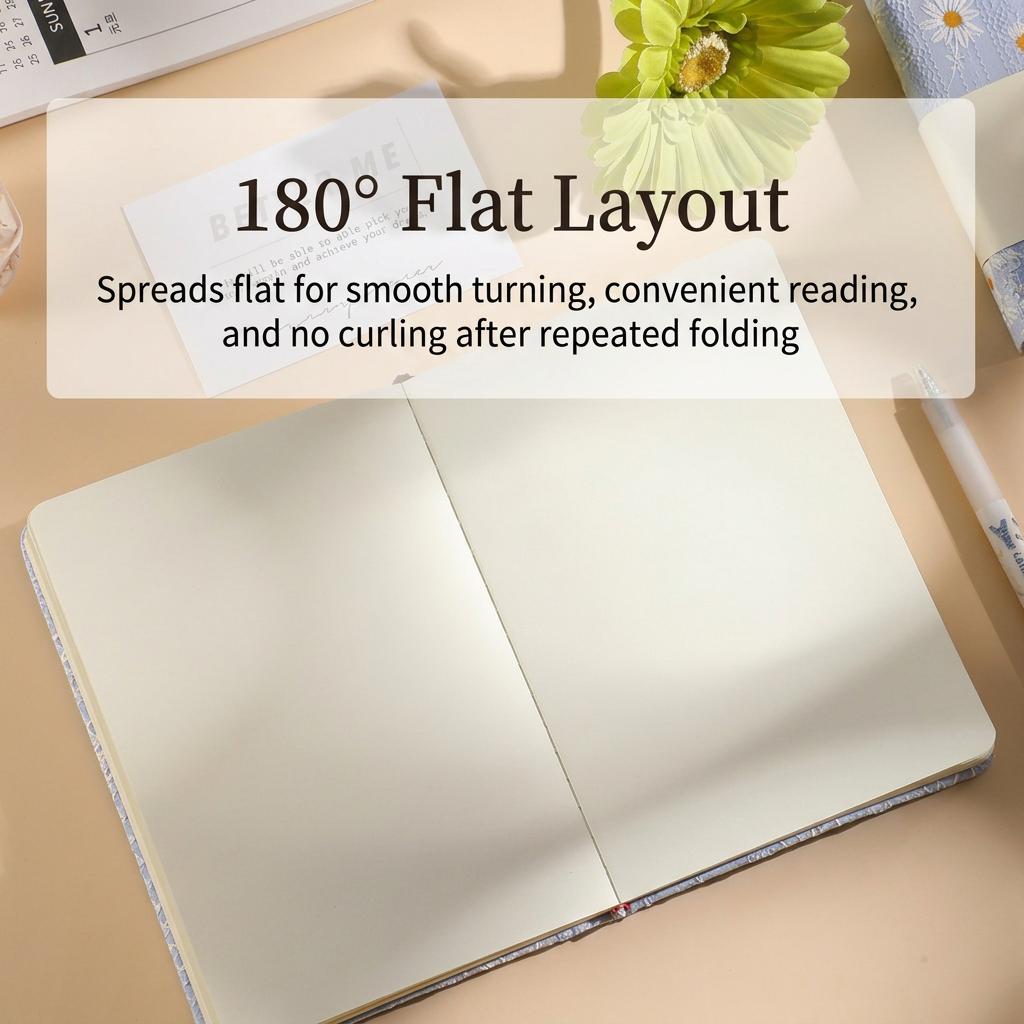 Aesthetic Daisy Puffy Cotton Cover Notebook A6 Portable Pocket Journal Thick Paper 180 Degree Lay Flat for School Office Travel