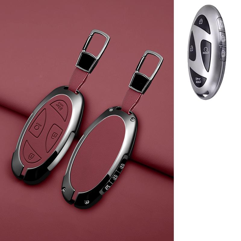 5 7 Button Zinc Alloy Leather Car Key Case For Hyundai Kona Ev Grandeur Gn7 Ioniq 6 Car Key Fob Case Accessories