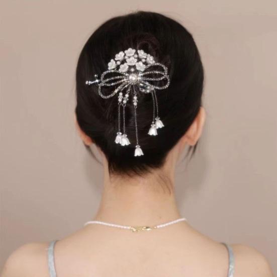 Women Hair Barrette Flower Decor Faux Pearl Tassel Bow Hollow Out Shiny Sequin Anti-slip Hair Decoration Lady Hair Accessory