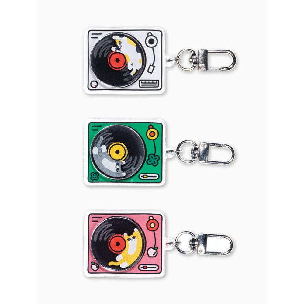 

Sammyostore 3 types of keychains featuring a cat on a record Cheese Cat