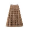 Qooth Sequin Tiered Cake Maxi Skirt for Women Fluffy Tulle Layered Full Flare Half Skirt with Sparkly Finish QT3003