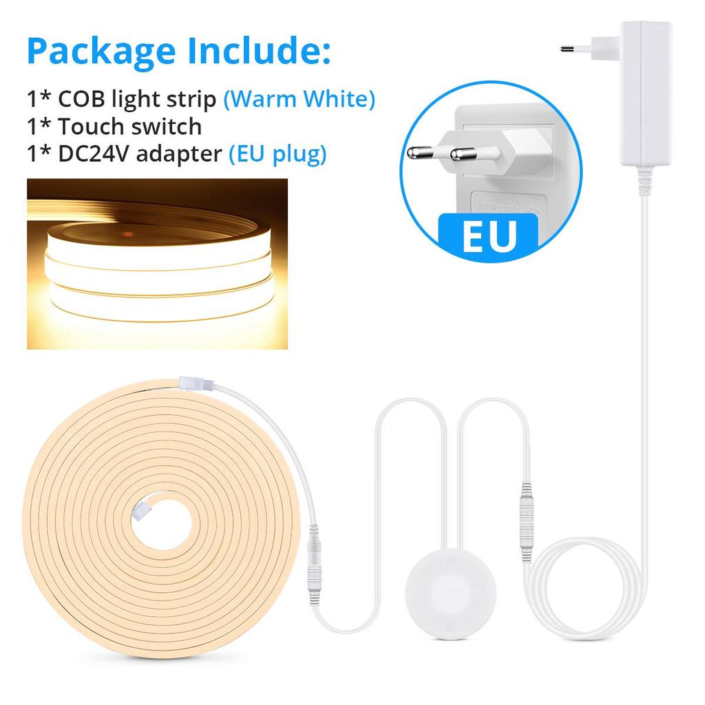 DC24V COB LED bandă de neon cu oglindă din lemn penetrabilă reglabilă, acrilic, comutator tactil fără fir pentru cameră, decorare pentru lampă de noapte pentru bucătărie