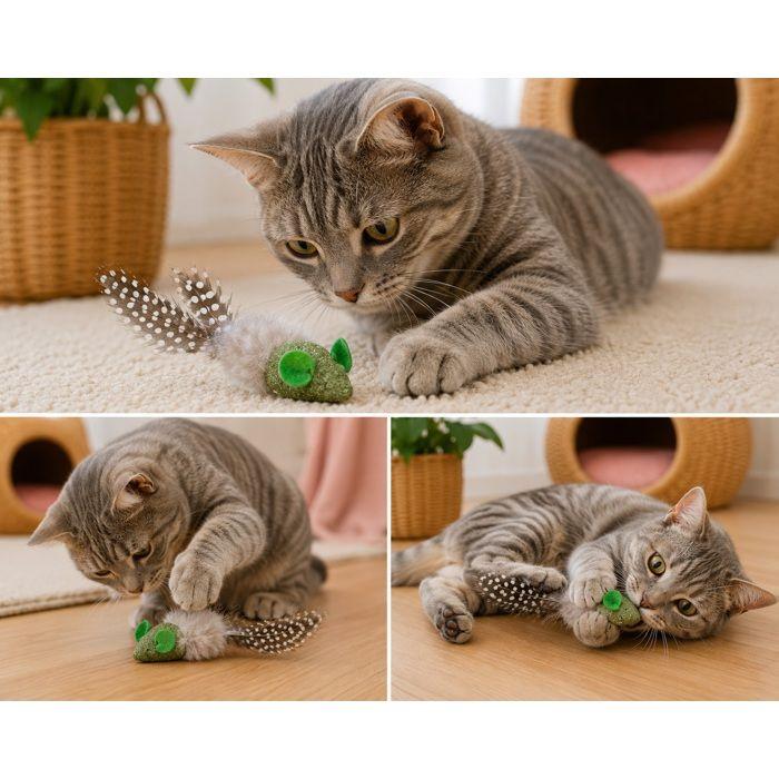 Jouet souris - EDEN - Katti - cataire comprimée - avec plumes - lot de 2