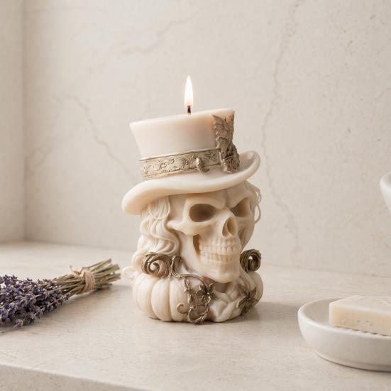 huaqianguhh 3D Cowboy Skull Silicone Mold, Halloween Skeleton Candle Mold for Epoxy Resin, Making, Soap, Clay, Wax Casting, Home Decor