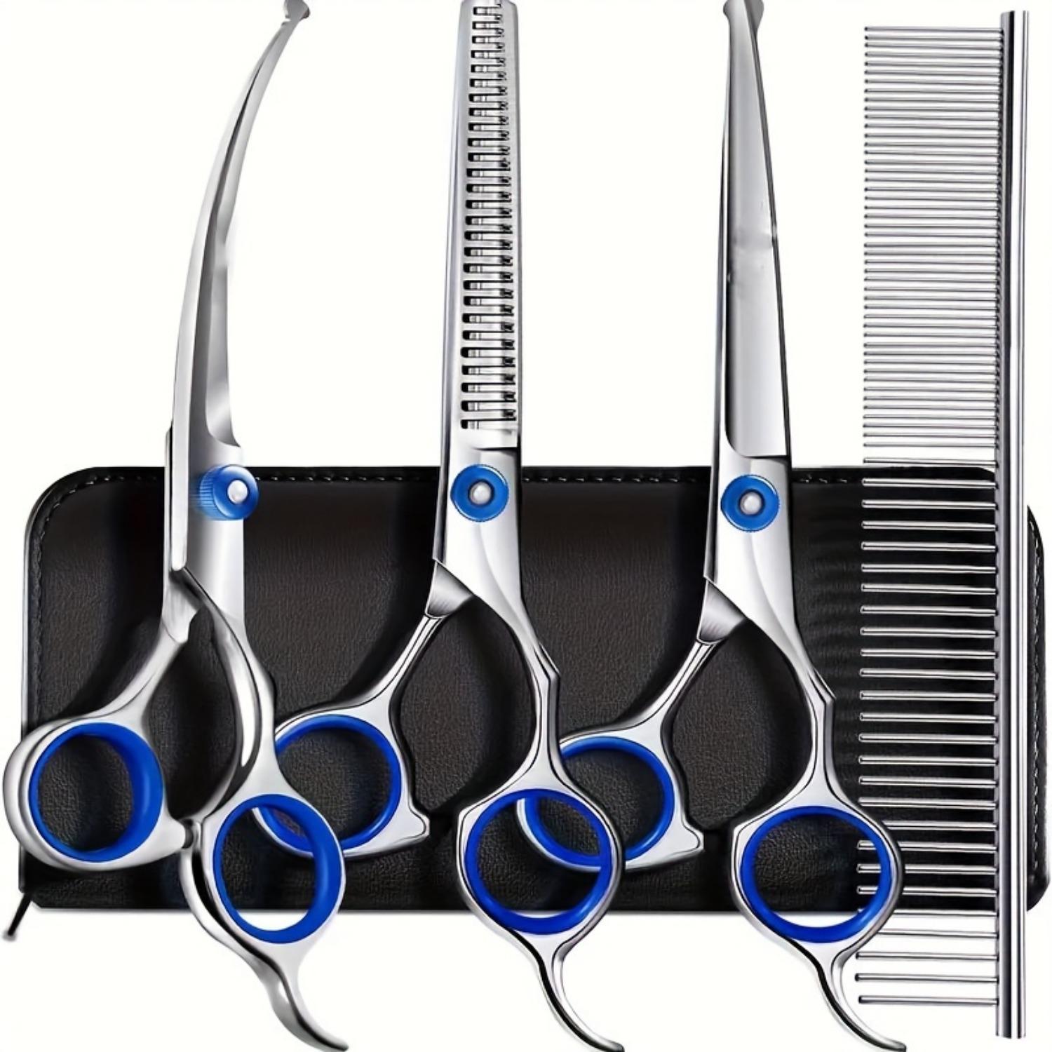 

5 шт. 1 комплект ножниц для стрижки домашних животных для правой руки с круглой головкой из нержавеющей стали для стрижки собак, тримминговые ножницы для домашних животных, портативный набор