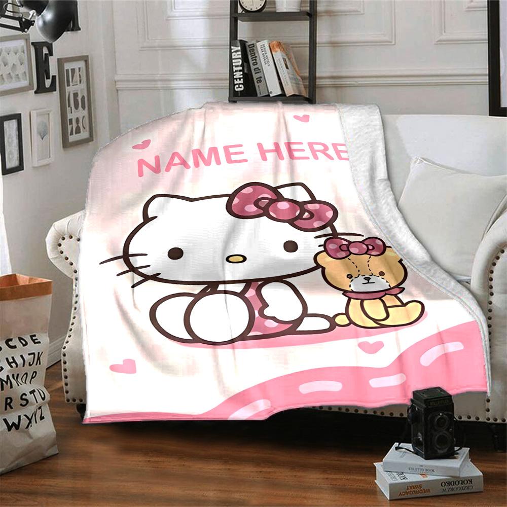 Customizable HelloKitty1 Throw Blanket – Personalized Name, All-Season Cozy Snug Blanket, Machine Washable, Personalized Blanket