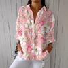 Women Shirt Lapel Long Sleeve Buttons Placket Shirt Tops Loose Fit Mid-length Summer Floral Shirt Lightweight Casual Tops
