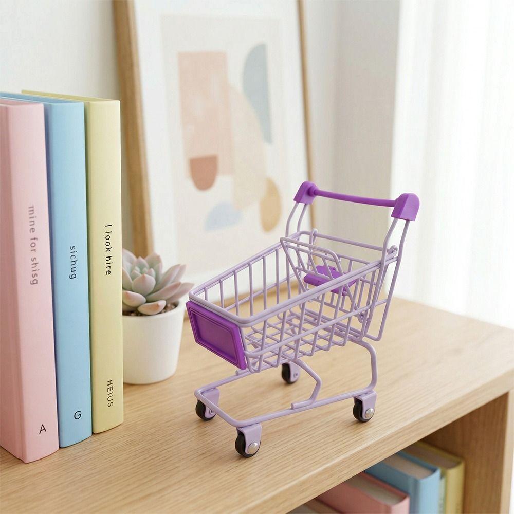Model Shopping Cart Storage Hollow Toy Trolley Container Desktop Stationery Holder Girls