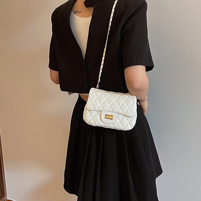 2024 Spring Women's Argyle Chain Crossbody Bag - High-End Fashion with Little Golden Ball Accent