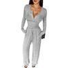 Autumn/Winter Slimming V-neck Wide Leg Long Sleeve Women's Jumpsuit Set