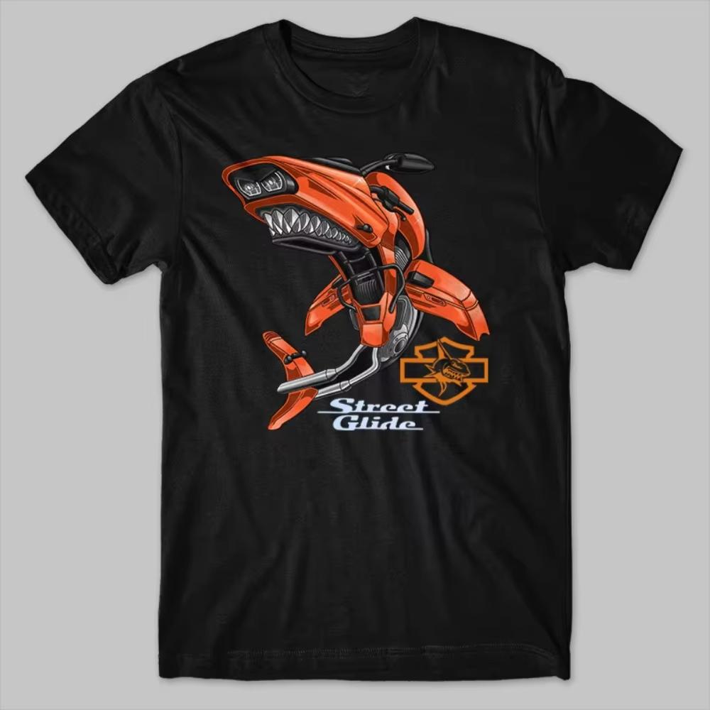 Classic American Motorcycle Hd Road Glide Shark Inspiration TShirt 100 Cotton ONeck Short Sleeve Summer Casual Unisexs TShirt
