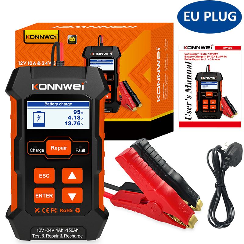 

New 3 in1 KONNWEI KW520 Multi Functional Car Battery Tester 12V Charger Lead Acid Car Battery Pulse Repair Tool AGM Gel Lithium EU PLUG