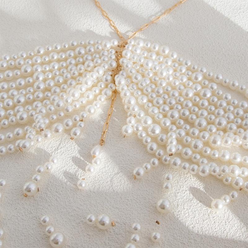 Unique Designs Elegant Pearls Body Jewelry Bra Chain Soft Fabric Decorative Accessory for Bolds Fashionable Statement