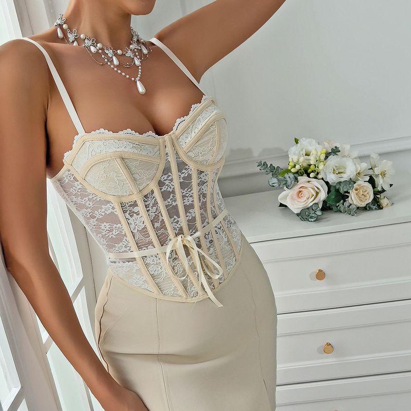 Outfitgirl Fresh Ins Shoelace A- line Slim Fit Sexy Fishbone Small Lace Perspective Waist-Tight Slimming Vest