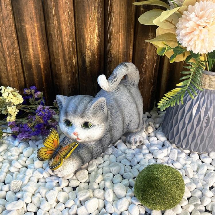 Butterfly Cats Statue Garden Ornament Solar Light Lawn Decors Home Yard Statue Festival Resin Figurine