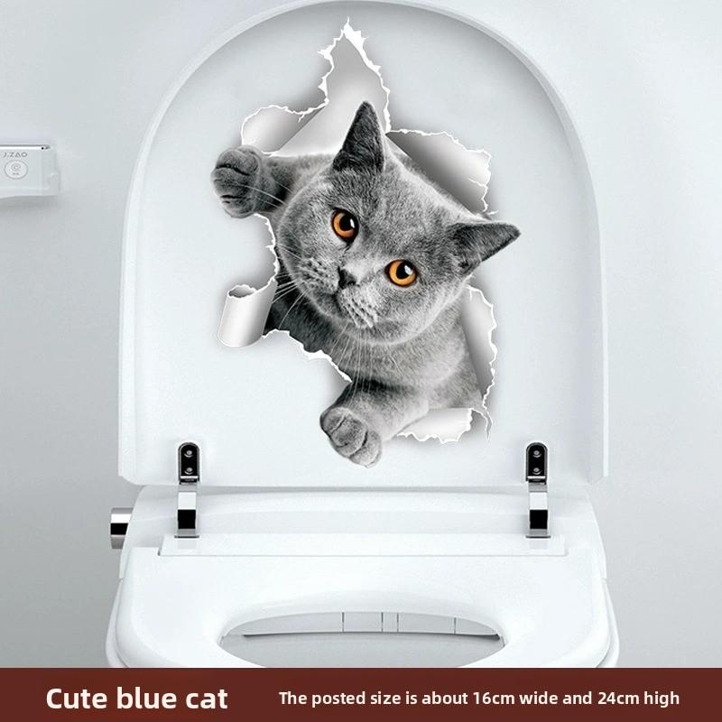 

3D Cat Wall Stickers Toilet Stickers Hole View Colorful Bathroom Home Decoration Animal Vinyl Decals Art Wallpaper Poster 01-20*30cm
