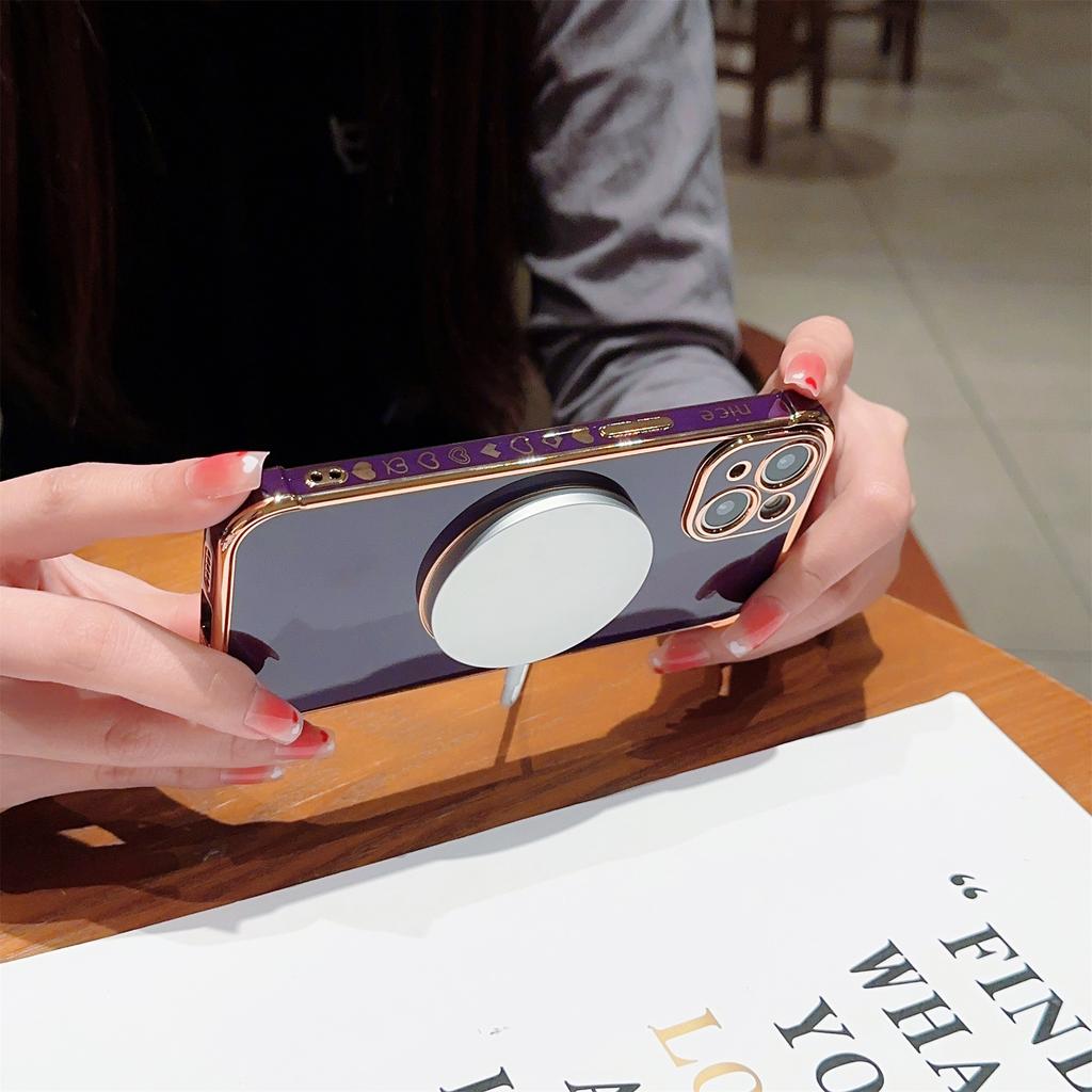 Für iPhone 13 Magnetische Hülle Liebesherz Muster TPU Kratzfeste Handyhülle Galvanisierte Kante