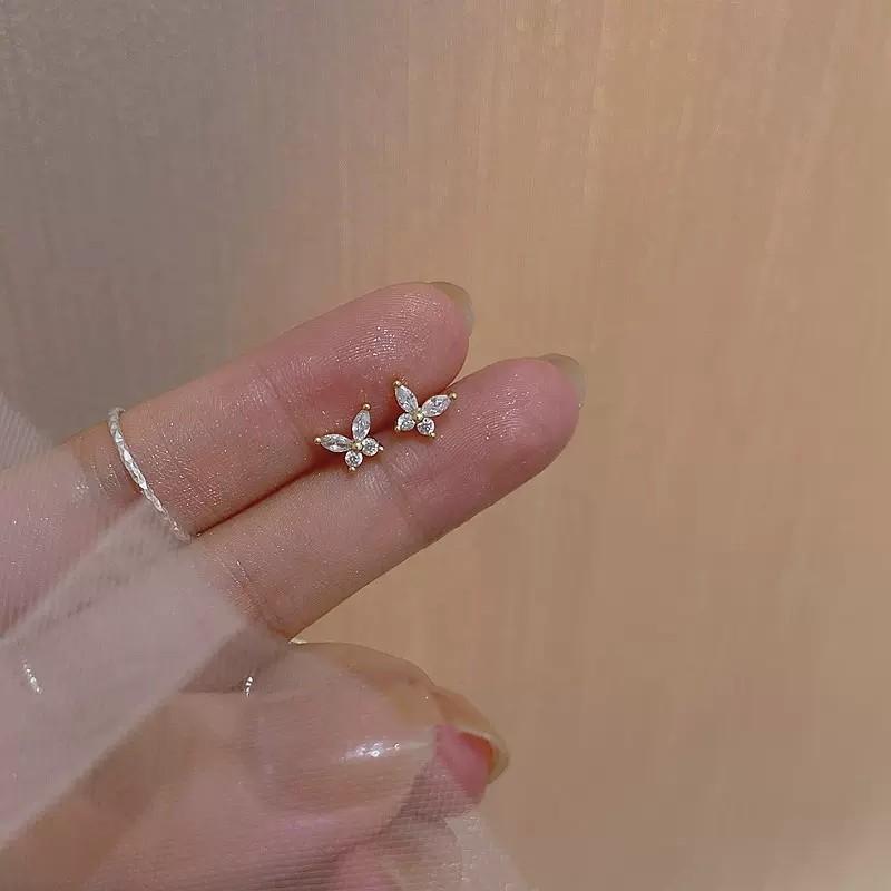 925 Sterling Silver Korean Inlaid Zircon Butterflies Stud Earrings for Women Wedding Parties Jewelry Accessories