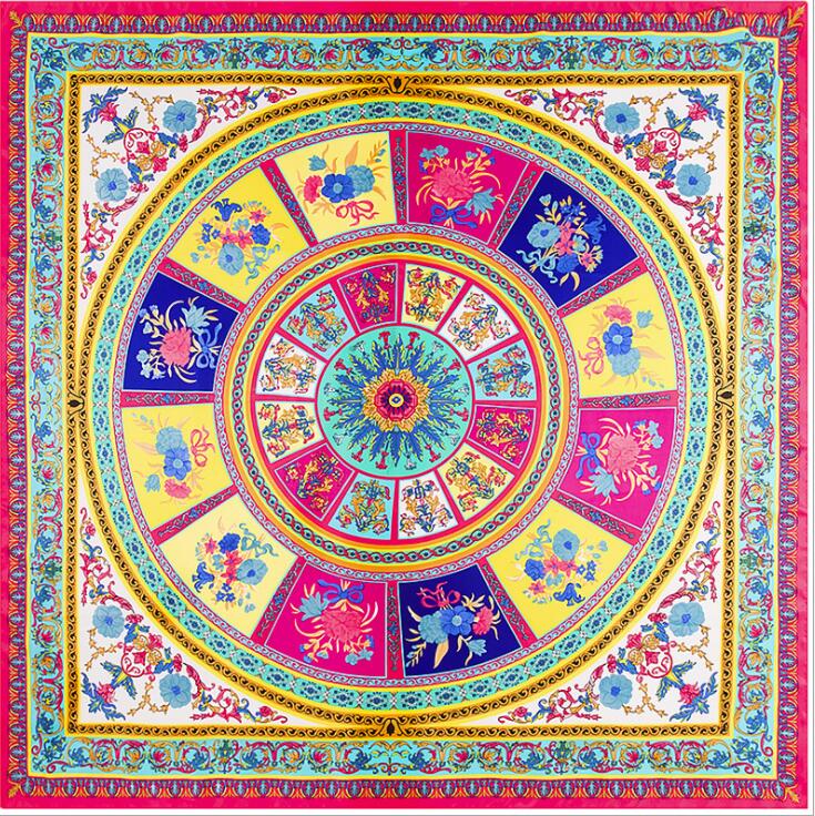 New Luxury Brand Design Sago Cycas Palm Tree Winter Square Scarf 130cm Twill Silk Scarf Women Kerchief Scarves For Ladies