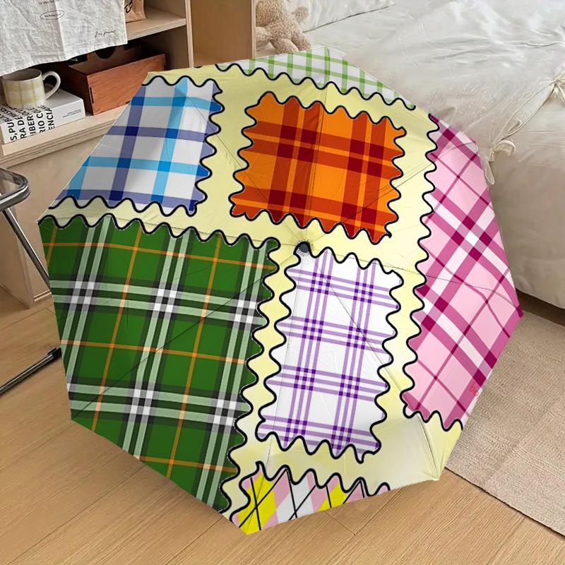 

1pc Plaid Fabric Squares Automatic Folding Umbrella, Casual Outdoor Accessory, Birthday Festival Gift yy251126150