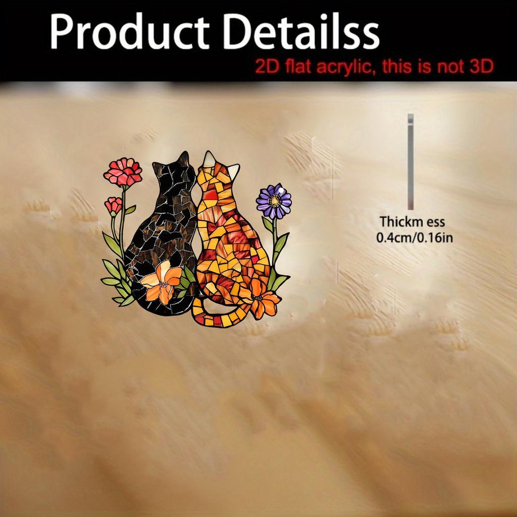Creative Retro Style 2D Home Decorative Hanging Ornament Featuring Two Cats and Floral Elements with Mosaic Pattern for Wall Decoration