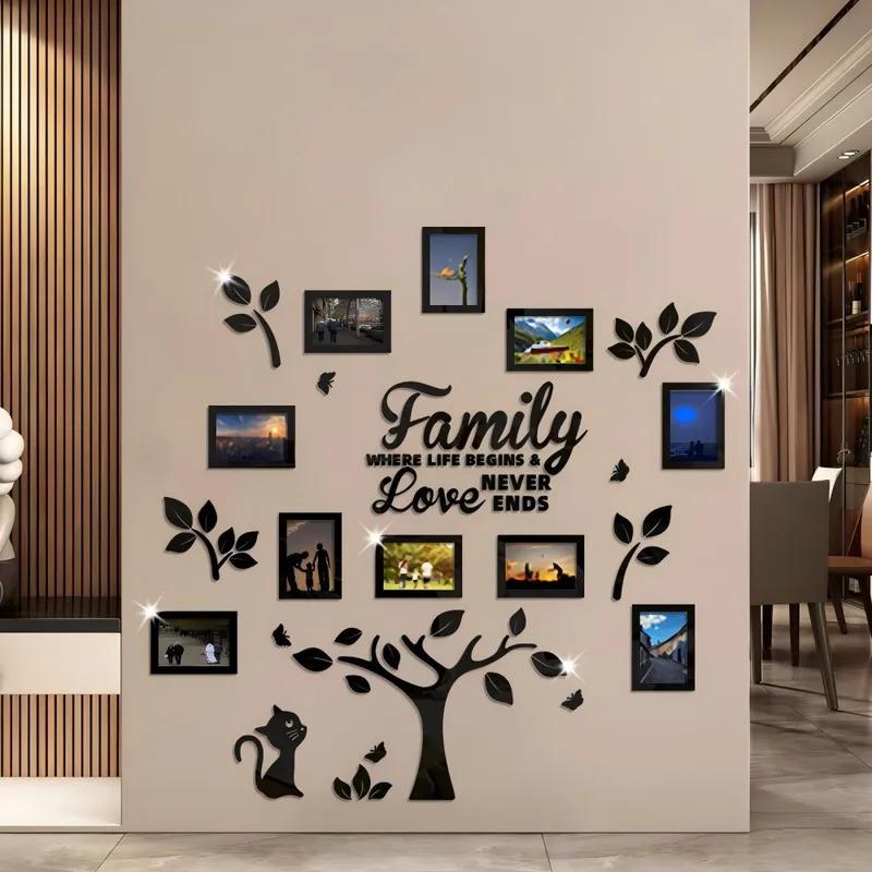 3D New Family Photo Frame Tree Wall Sticker Acrylic Self-adhesive Tree Collage Living Room Bedroom DIY Art Home Decoration