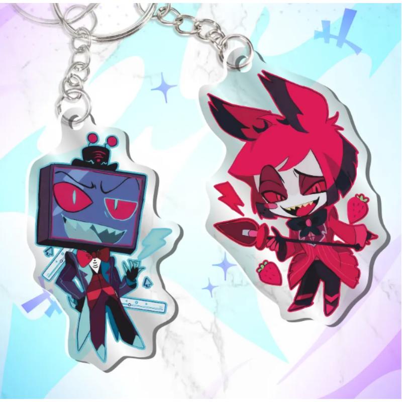Acrylic Key Buckle for Alastor Lucifer Charlie Vox Adam The Exorcist Anime Cartoons Acrylic Key Chain Student Backpack Pendant