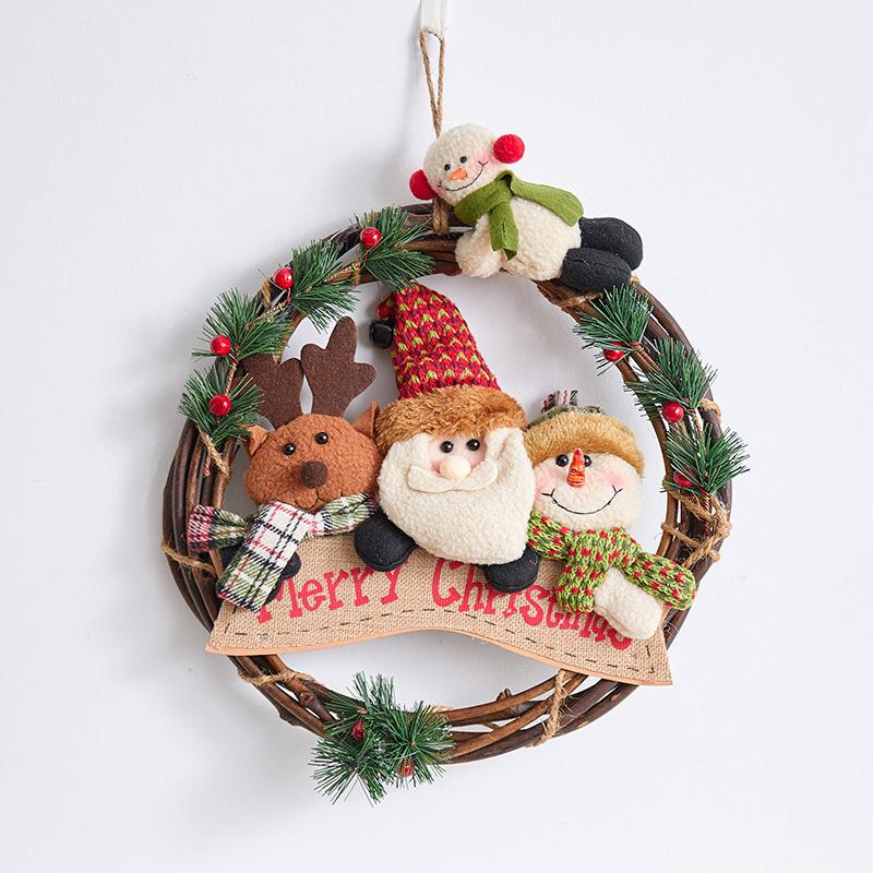Christmas Decoration Supplies Old Man Snowman Elk Rattan Wreath Pendant 30CM Rattan Wreath Pendant