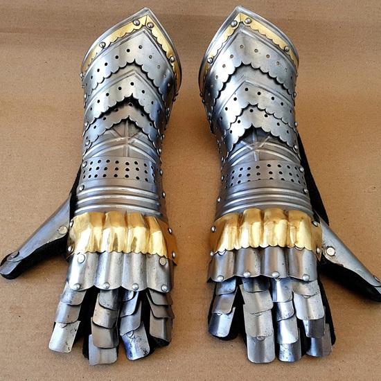 40.64 cm Armor Pair Brass Accents Gauntlet Gloves Medieval Knight Crusader Steel Gauntlet Largest Best Gift