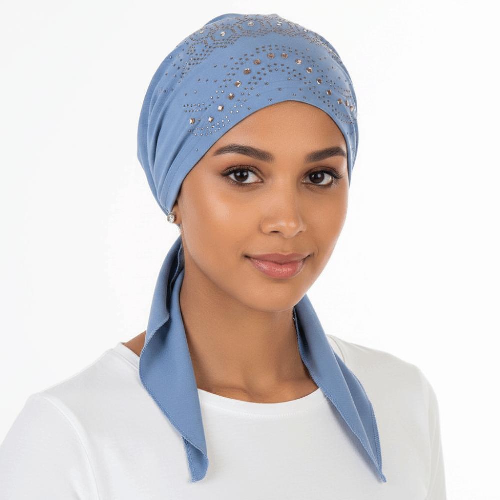 Soft Elastic Muslim Headscarf Hat Solid Color Rhinestone Hijab Caps Ramadan