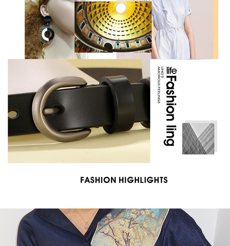 Women's Genuine Leather Black Thin Belt - Retro Fashion Accessory for Jeans