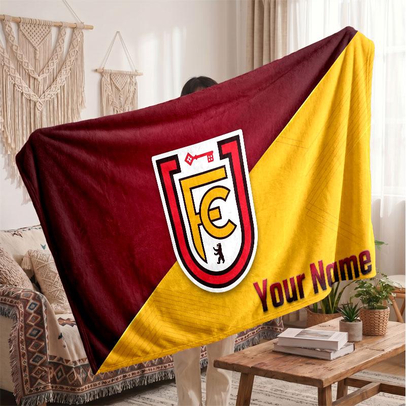 Union Berlin Personalisierte Fleecedecke Mit Fußballlogo, Individueller Name Text Weich Warm Home Überwurfdecke